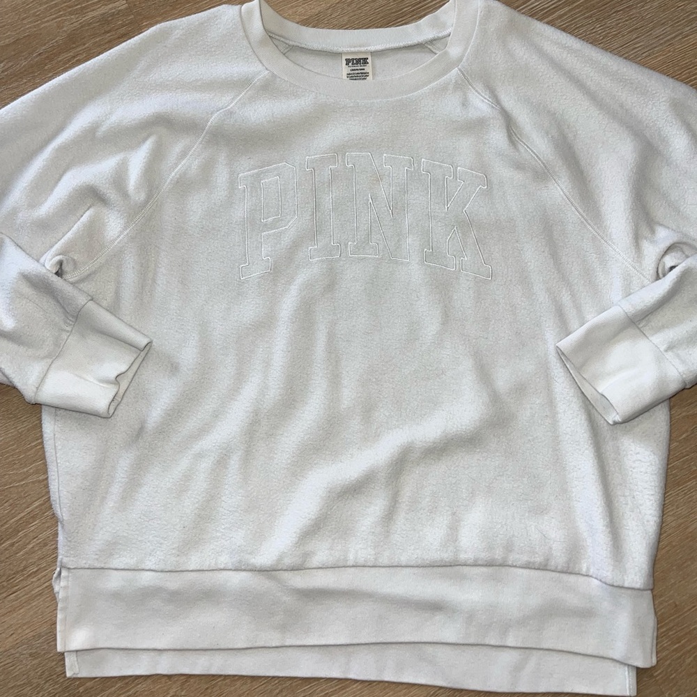 Fuzzy VS Pink crew neck sweatshirt
